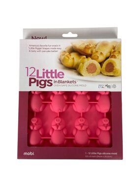 12 Little Pigs In Blankets Silicone Mold Oven-Safe BPA-Free Pink By Mobi
